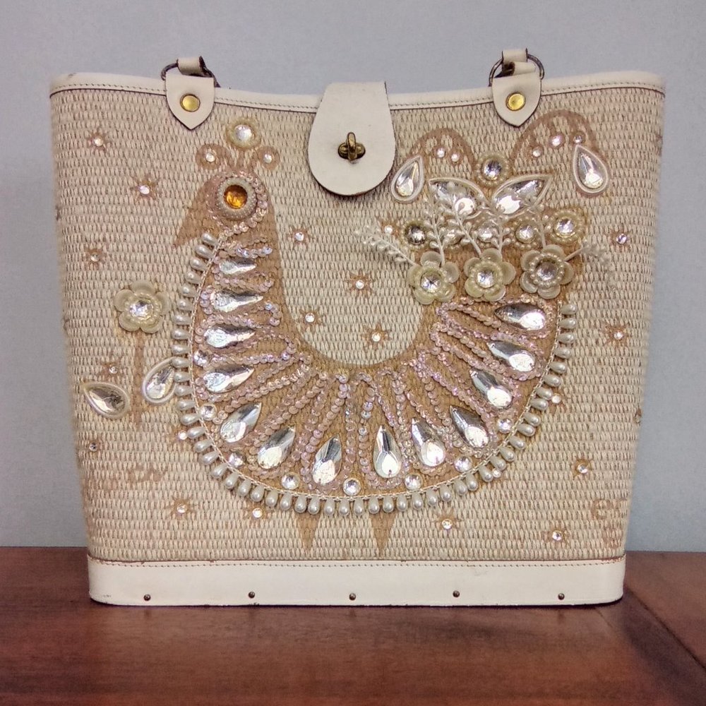 Vintage ENID COLLINS  "Fine Feathers" Peacock Bird Embellished Jeweled HaHandbag